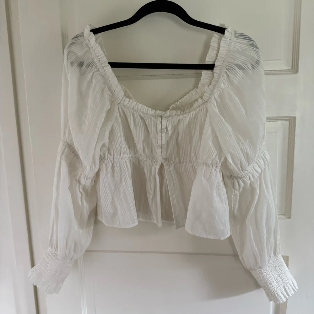 White Puff Sleeve Women's Top Size M